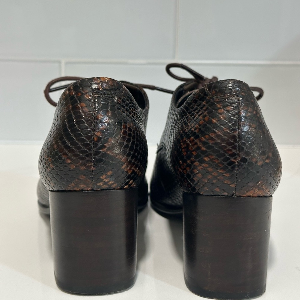 ECCO brown snakeskin finish leather point toe block heel booties shoes EU 38 New - Picture 4 of 9